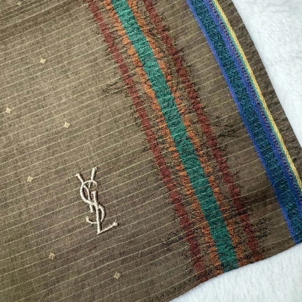 Vtg YVES SAINT LAURENT Scarf Handkerchief Geometric Brown 18